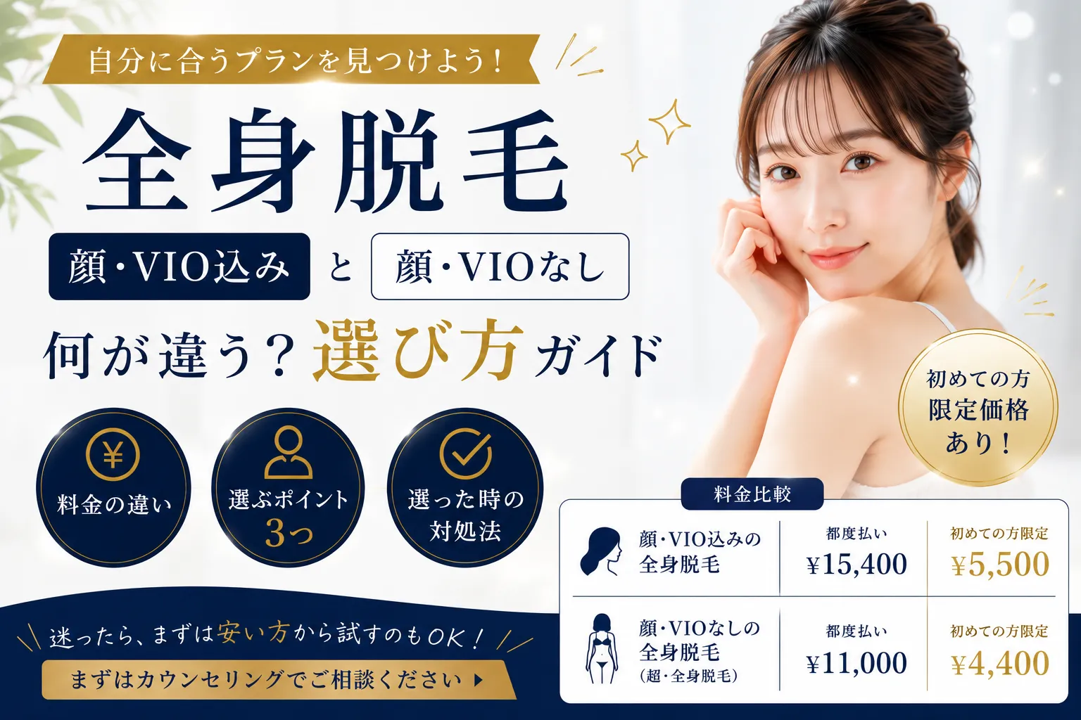 全身脱毛「顔・VIO込み」と「顔・VIOなし」何が違う?自分に合うプランの選び方